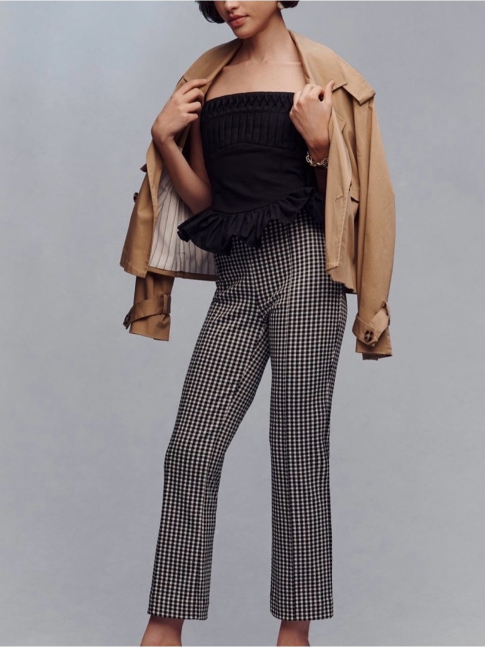 Maeve Black & White Houndstooth Cropped Straight-Leg Pants